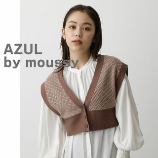 アズールバイマウジー(AZUL by moussy)のアズール　マウジー　ニットベスト　前開き　ボタン　茶　Ｖネック ブラウン　(ベスト/ジレ)