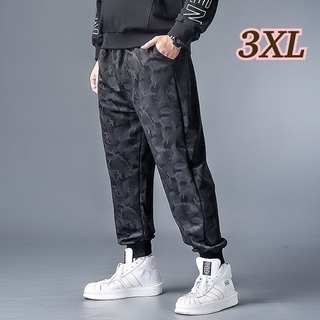 【3XL】ズボン  ジャガーパンツ　ウエストゴム　迷彩柄　春　夏　薄手　軽い　黒