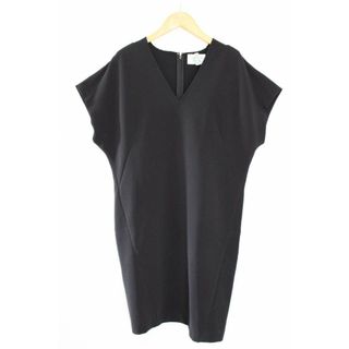 【春夏物 新入荷】●FLICKA/フリッカ●Vネックワンピース/半袖/膝上丈 ブラック/黒 レディース 0【中古】春夏 onepi 406042(その他)