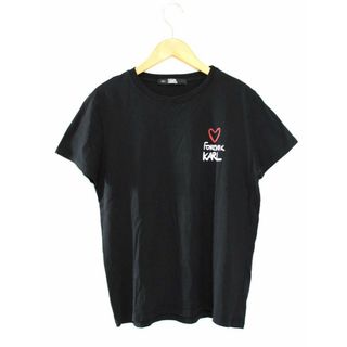 【夏物 新入荷】●Karl Lagerfeld/カール ラガーフェルド●ロゴTシャツ/カットソー/半袖/クルーネック ブラック/黒 レディース L【中古】夏 406042(Tシャツ(半袖/袖なし))