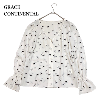 GRACE CONTINENTAL - 美品 ダイアグラム ブラウス オーストリッチ柄 白系 サイズ36 日本製