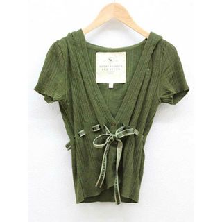 【夏物 新入荷】★Abercrombie&Fitch/アバクロンビーアンドフィッチ★フーディーニットカーディガン/おしゃれ/かわいい/カジュアル/シンプル/トップス/ニット/半袖 カーキ レディース M【中古】春夏 135042(ニット/セーター)