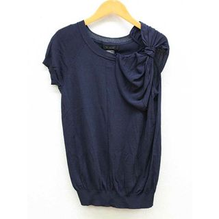 【夏物 新入荷】★DOUBLE STANDARD CLOTHING/ダブルスタンダードクロージング★バニラクチュール/ショルダーリボンニット/かわいい/シンプル/おしゃれ/トップス/ニット/半袖 ネイビー/紺 レディース F【中古】夏 035042