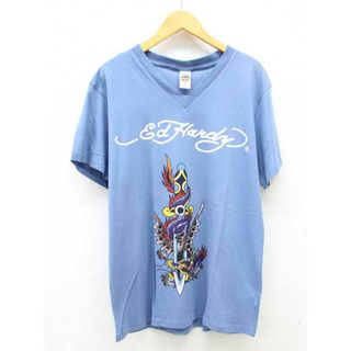 エドハーディー(Ed Hardy)の【新入荷】■Ed Hardy/エドハーディー■VネックプリントTシャツ/半袖 ブルー/青 メンズ L【中古】夏 135042(Tシャツ/カットソー(半袖/袖なし))