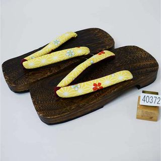 焼き桐下駄 女性用 特大 幅広 27cm L フリーサイズ 黄色 NO40372(下駄/草履)