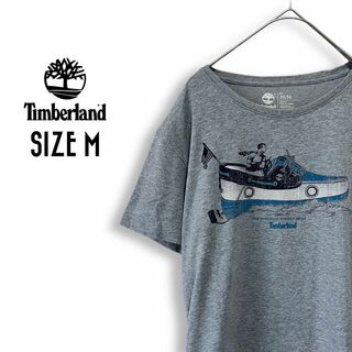 Timberland - ティンバーランド Tシャツ 古着 M プリント柄 ライトグレーb89