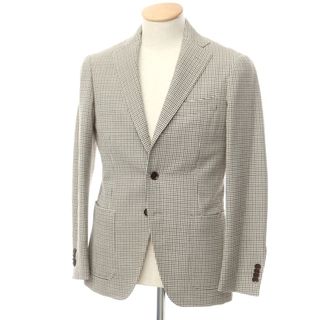 【中古】リングヂャケット RING JACKET guji別注 ウールシルク チェック ジャケット ダークブラウンxアイボリー【サイズ42】【メンズ】(テーラードジャケット)