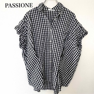 PASSIONE パシオーネ ギンガムチェックシャツ フリル ゆったり M(シャツ/ブラウス(半袖/袖なし))
