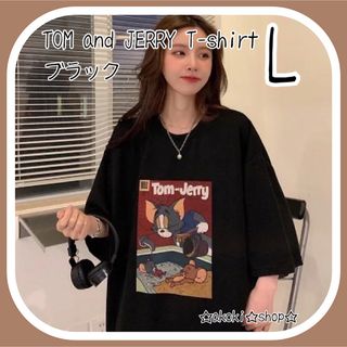 トムとジェリー アメカジ プリント 半袖 Tシャツ L レディース ブラック(Tシャツ(半袖/袖なし))