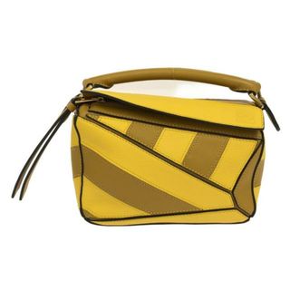 ロエベ(LOEWE)のLOEWE(ロエベ) ハンドバッグ パズルバッグ ミニ イエロー×カーキブラウン ストライプ/バイカラー クラシックカーフ(ハンドバッグ)