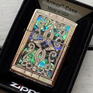 ジッポー(ZIPPO)のZIPPO ARMOR 両面 シェル 象嵌技法 天然貝 アーマー シルバーボディ(タバコグッズ)