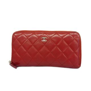 シャネル(CHANEL)の【4ma0317】シャネル 長財布/マトラッセ/ラムスキン/レッド/シルバー金具 【中古】 レディース(財布)