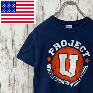 GILDAN アメリカ古着 ビッグプリントＴシャツ 半袖 紺 メンズ(Tシャツ/カットソー(半袖/袖なし))