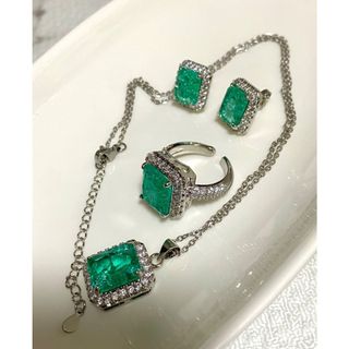 【ラスト1】セット最高級グリーンジルコニア✨ネックレスピアス指輪シルバー925(ネックレス)