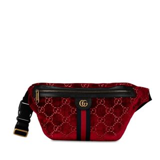 グッチ(Gucci)の美品 グッチ GGベルベット シェリーライン ウエストバッグ ボディバッグ 574968 ベルベット レディース GUCCI 【1-0152049】(ボディバッグ/ウエストポーチ)