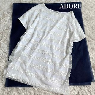 アドーア(ADORE)のADORE スパンコール Tシャツ 半袖 ホワイト M(Tシャツ/カットソー(半袖/袖なし))