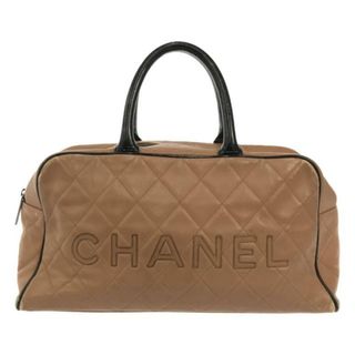 シャネル(CHANEL)のCHANEL(シャネル) ハンドバッグ マトラッセ ピンクベージュ×黒 ミニボストン レザー×エナメル（レザー）(ハンドバッグ)