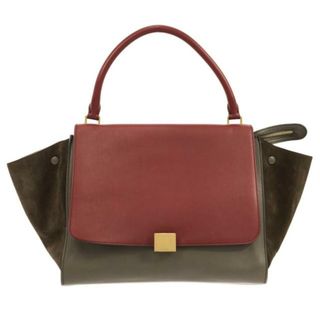 セリーヌ(celine)のCELINE(セリーヌ) ハンドバッグ トラペーズ レッド×グレーベージュ×ダークブラウン レザー×スエード(ハンドバッグ)