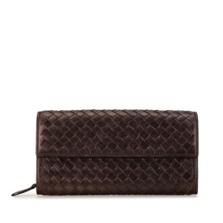 ボッテガヴェネタ(Bottega Veneta)の美品 ボッテガヴェネタ イントレチャート ラウンドファスナー 長財布 レザー レディース BOTTEGAVENETA 【1-0152875】(財布)