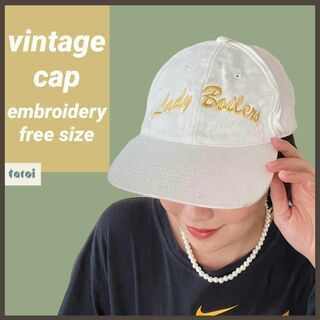629)ヴィンテージ刺繍キャップハット野球帽ツバ付き帽子フリーサイズホワイト白(キャップ)