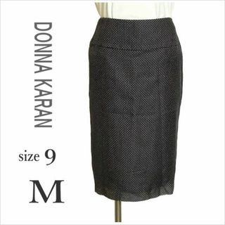 ダナキャランニューヨーク(DKNY)の〈ダナキャランニューヨーク〉黒アイボリー系シルクタイトスカート 膝丈 9(ひざ丈スカート)