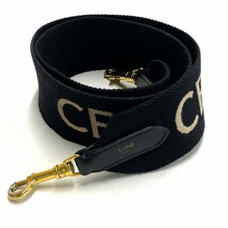 celine - CELINE(セリーヌ) ショルダーストラップ CELINEジャカード ロングストラップ 黒×アイボリー×ゴールド CELINEロゴ コットン×レザー×金属素材