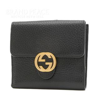 グッチ(Gucci)のグッチ インターロッキングG Wホック財布 レザー ブラック ゴールド金具 61(財布)