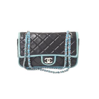 シャネル(CHANEL)のCHANEL シャネル マトラッセ25 ダブルフラップ チェーンショルダーバッグ 11番台 ラムスキン ブラック ブルー 良品 中古 64399(ショルダーバッグ)