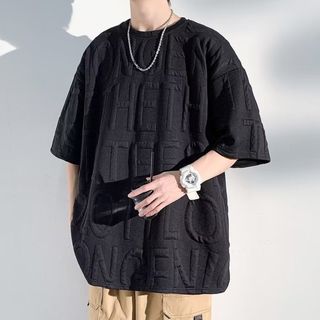 メンズ　XL　レディース　大きめ　くろ　黒　半袖　Tシャツ　ワッフル　大きめ(Tシャツ/カットソー(半袖/袖なし))