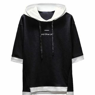 foveitaa 夏服 メンズ Tシャツ 半袖 無地 五分袖 パーカー メンズ (その他)