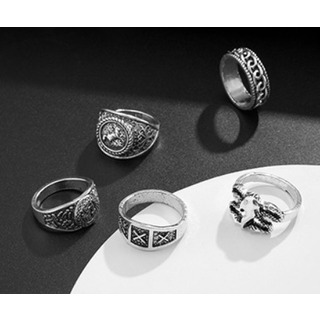【売れてます】メンズ 指輪 シルバー リングセット 韓国 大きい(リング(指輪))