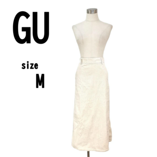 【M】GU ジーユー レディース コーデュロイ スカート アイボリー 比較的薄手(ひざ丈スカート)