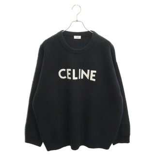 セリーヌ(celine)のCELINE セリーヌ 21AW Oversized Celine Sweater In Ribbed Wool ロゴ刺繍 オーバーサイズ ウールニット セーター ブラック 2A19R423P(ニット/セーター)