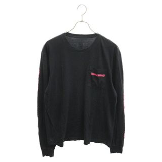 クロムハーツ(Chrome Hearts)のCHROME HEARTS クロムハーツ Neon Pink Stripe Logo L/S Tee ネオンピンク アームロゴ ストライプロゴ ロングスリーブTシャツ ブラック/ピンク(Tシャツ/カットソー(七分/長袖))