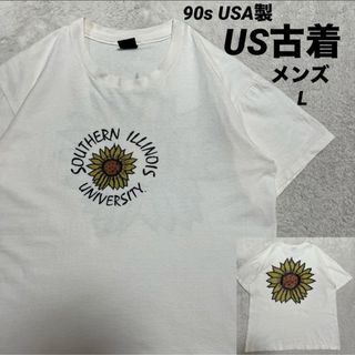 90s USA製 シングルステッチ ひまわり 向日葵 カレッジ物 メンズ L(Tシャツ/カットソー(半袖/袖なし))