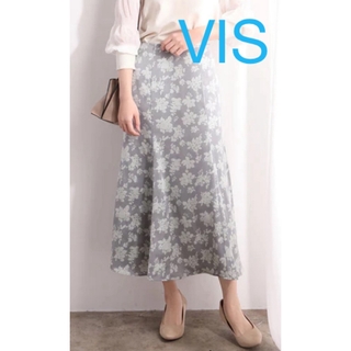 ヴィス(ViS)のVIS 単色花柄サテンマーメイドスカート　S ブルー(ロングスカート)