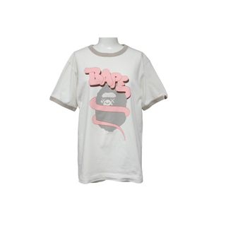 アベイシングエイプ(A BATHING APE)のA BATHING APE BAPE KAWS ベイプ アベイシング エイプ カウズ Tシャツ サイズ S ホワイト ピンク グレー 美品 中古 64599(Tシャツ(半袖/袖なし))