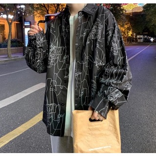 【送料無料】　カジュアルシャツ　羽織　ストリート　オーバーサイズ　黒　L　メンズ(シャツ)