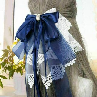 バレッタ クリップ 髪飾り リボン ヘアピン アクセサリー ヘッドドレス　ブルー(バレッタ/ヘアクリップ)