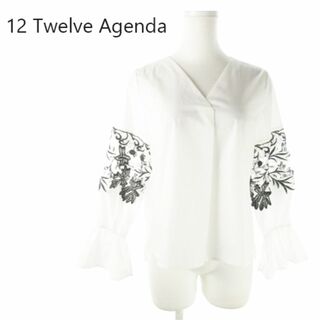 12Twelve Agenda - トゥエルブアジェンダ 長袖ブラウス 刺繍 花柄 M 白 220527AO8A 