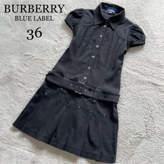 バーバリーブルーレーベル(BURBERRY BLUE LABEL)の極美品✨バーバリーブルーレーベル　ブラックデニム　ワンピース　プリーツ　36(ひざ丈ワンピース)