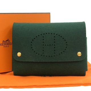 エルメス(Hermes)の【本物保証】 箱・布袋付 超美品 エルメス HERMES エテュイカルトGM パンチング Hロゴ マルチケース トランプケース 小物入れ フェルト 緑(ポーチ)