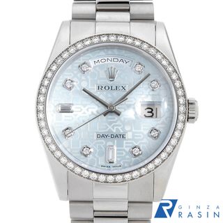 ロレックス(ROLEX)のロレックス デイデイト ベゼルダイヤ 118346A アイスブルー 彫りコンピューター K番 メンズ 中古 腕時計(腕時計(アナログ))