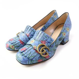 グッチ(Gucci)の【ドンドン見直し】極美品★GUCCI グッチ 408208 GGマーモント 花柄 スクエアトゥ タッセル付 レザー ローファー マルチカラー 36.5 保存袋付き イタリア製 レディース(ローファー/革靴)