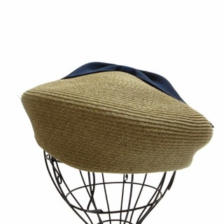 アシーナ ニューヨーク 麦わらベレー帽 タグ付き 帽子 リボン 紺 ベージュ系 (ハンチング/ベレー帽)
