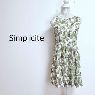 シンプリシテェ(Simplicite)のシンプリシテェ　ノースリーブミニワンピース　リネンブレンド　ボタニカル×ギター柄(ミニワンピース)