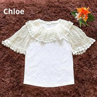 クロエ(Chloe)の美品✨Chloe　クロエ　シルク袖シアーカットソー　シースルー　白(シャツ/ブラウス(半袖/袖なし))