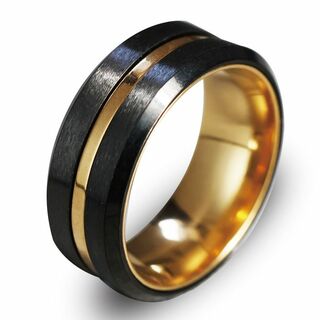 カラーラインリング ステンレス 太め 指輪 メンズ ブラック ゴールド 金(リング(指輪))