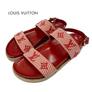 ルイヴィトン(LOUIS VUITTON)のルイヴィトン LOUIS VUITTON セイルアウェイライン モノグラム サンダル 靴 シューズ キャンバス レザー レッド(サンダル)