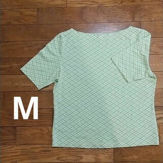 【日本製】ボートネック  半袖  Tシャツ  黄緑  レディース(Tシャツ(半袖/袖なし))